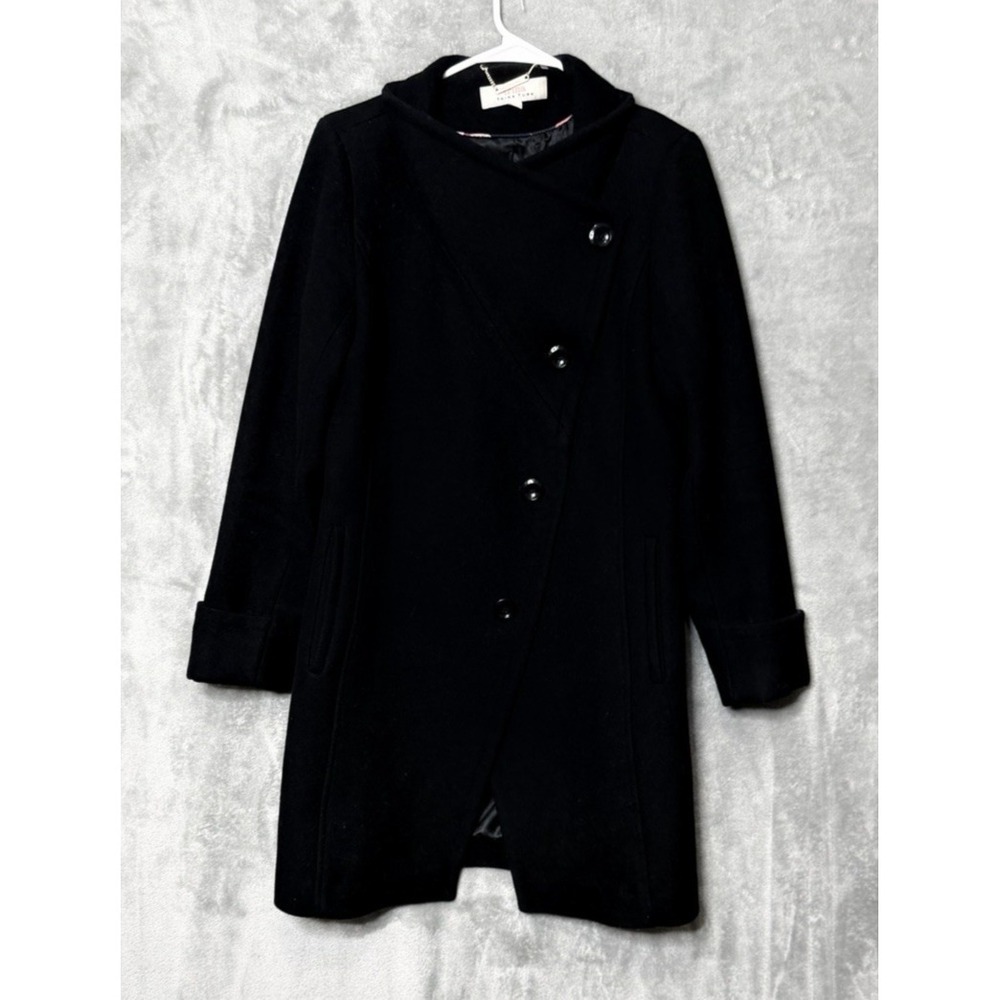 Trina Turk Black Wool Blend Pea Coat size‎ 8 Black Mid Length Capsule Minimalist